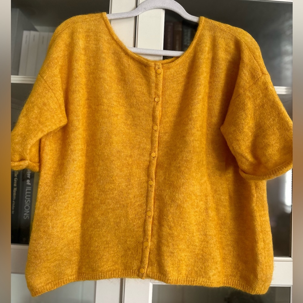 Sezane Mustard Yellow Fuzzy Boatneck Sweater - Picture 8 of 8